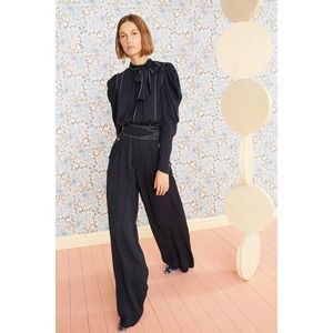 Ulla Johnson Felix Trousers Pants Crepe Wide-Leg Midnight Black Navy 2 XS NEW